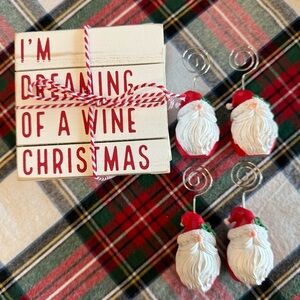 🎄NWT Mud Pie I’m Dreaming of a Wine Christmas Coasters & Santa PlaceCard Holders